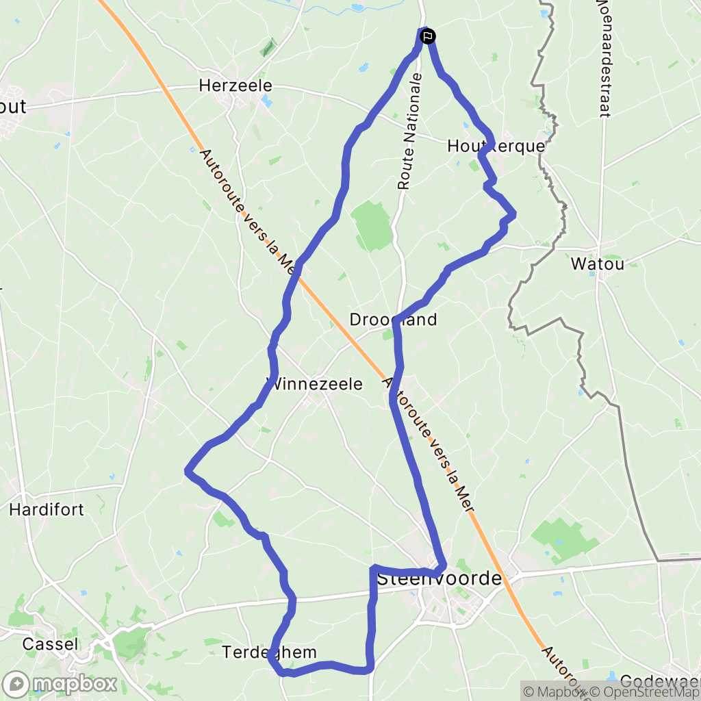 Houtkerque : carte du parcours de randonnée - France
