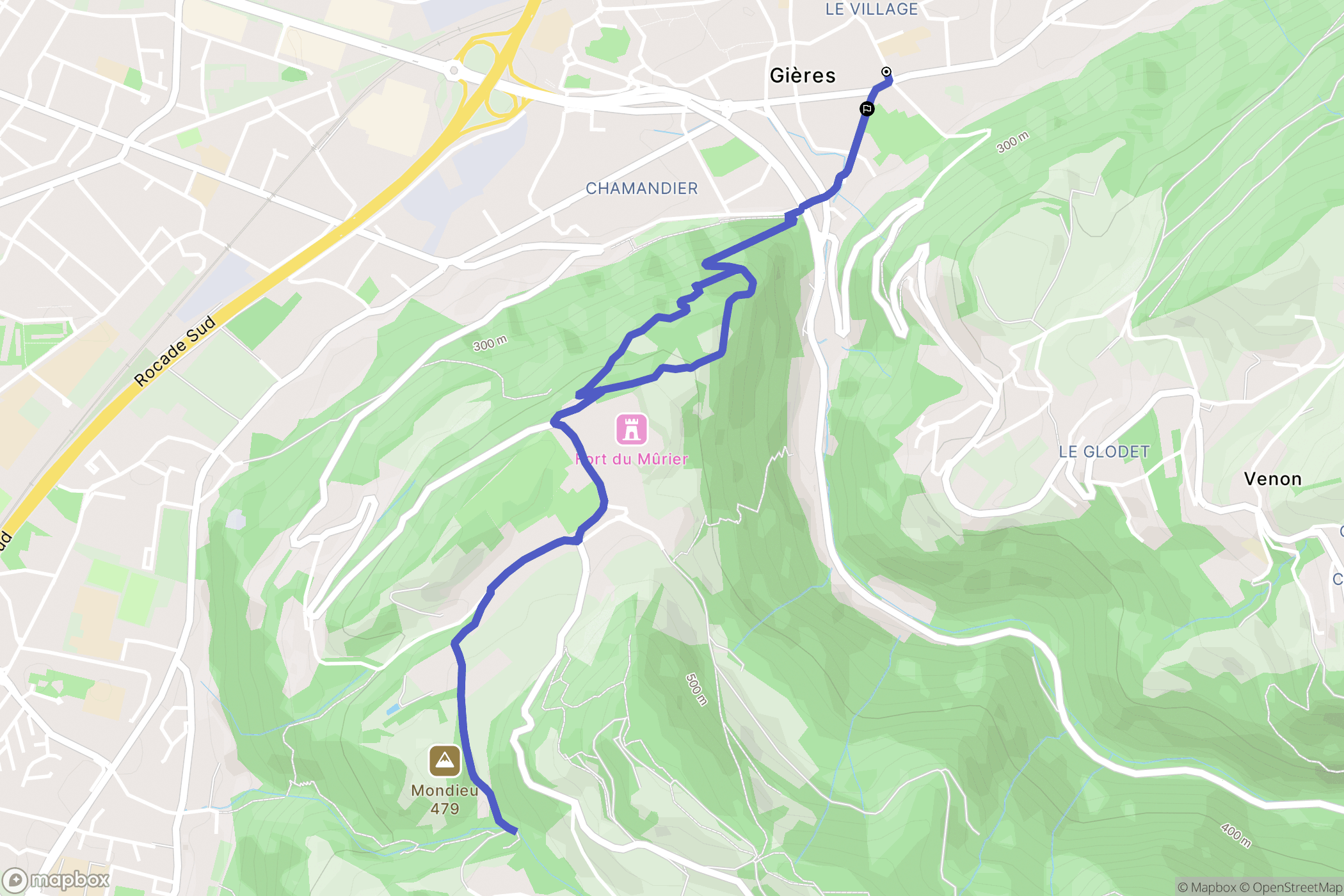 Gières : carte du parcours de randonnée - France