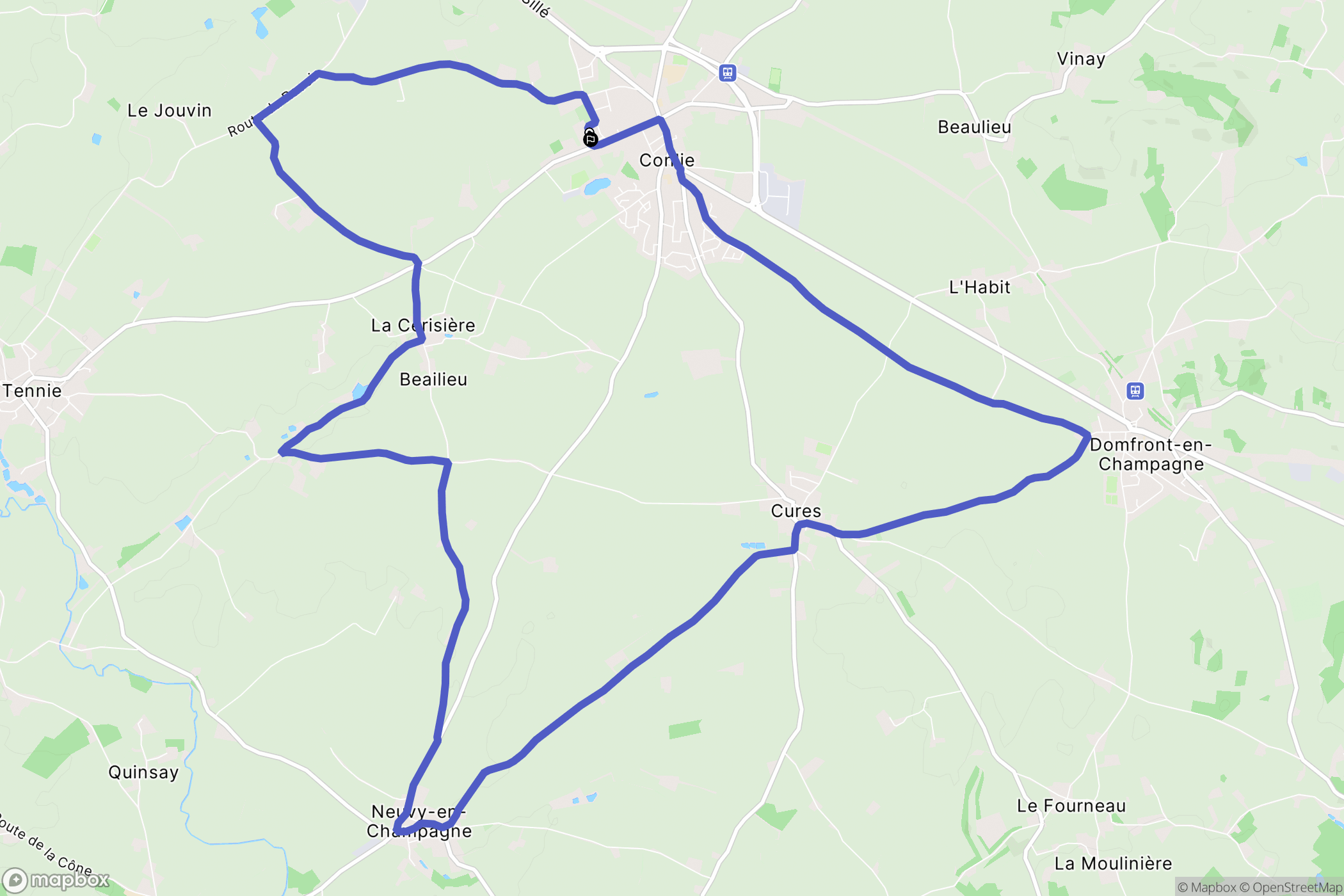 Conlie : carte du parcours de randonnée - France