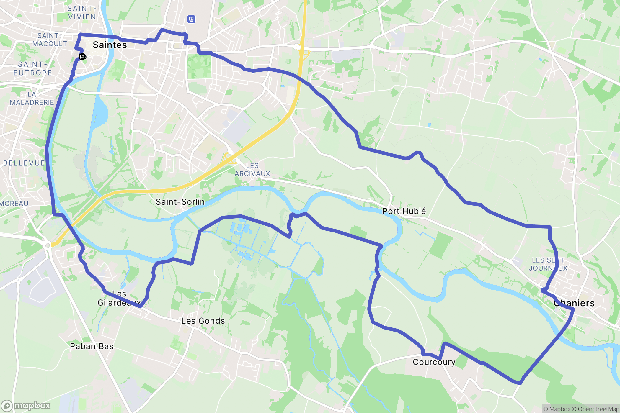 Saintes : carte du parcours de randonnée - France