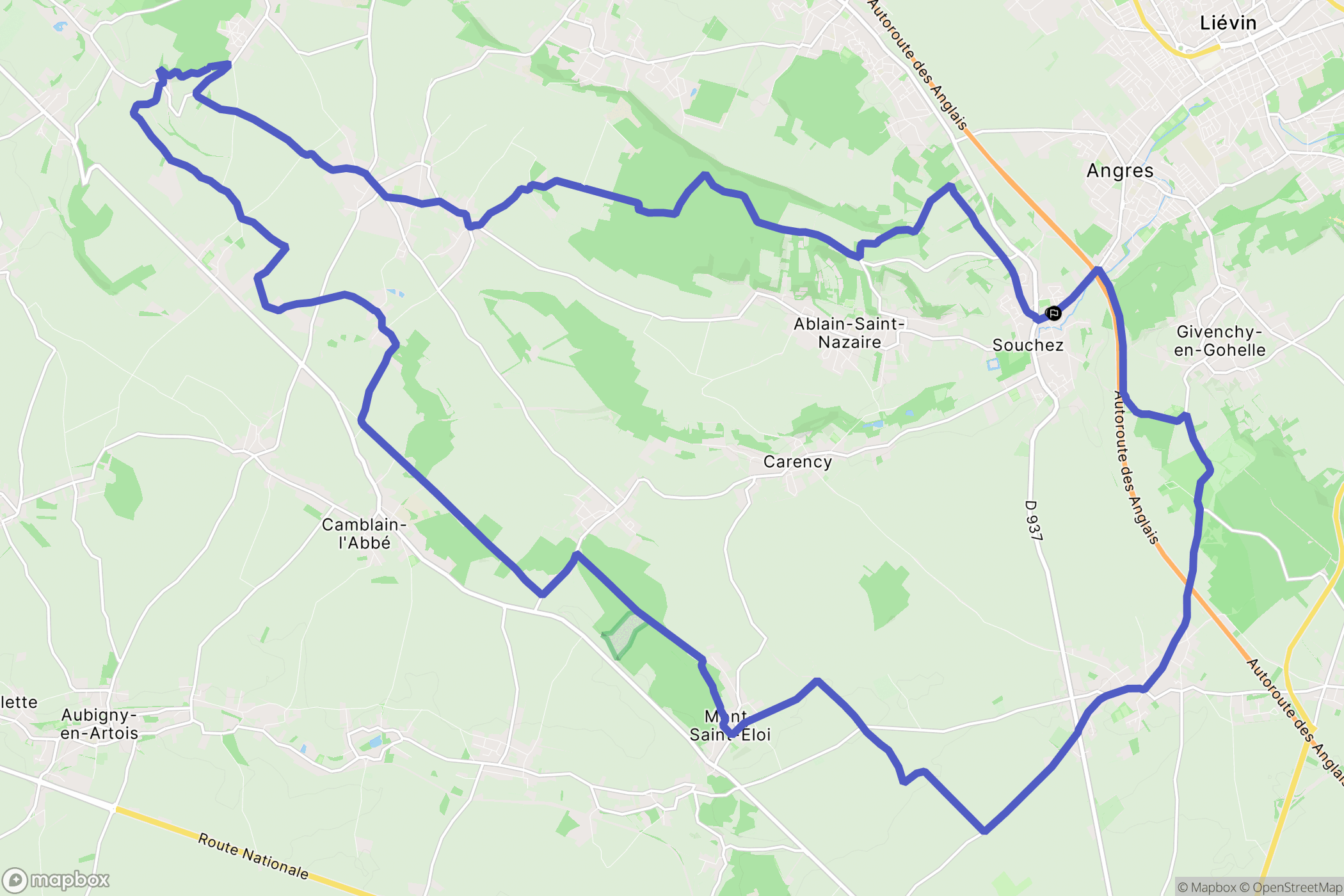 Souchez : carte du parcours de randonnée - France