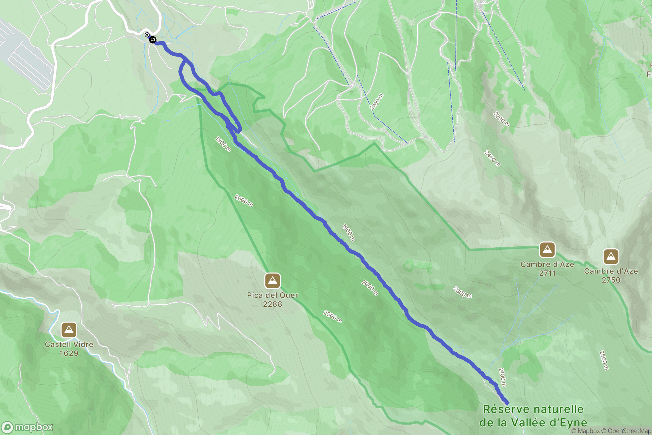 Eyne : carte du parcours de randonnée - France