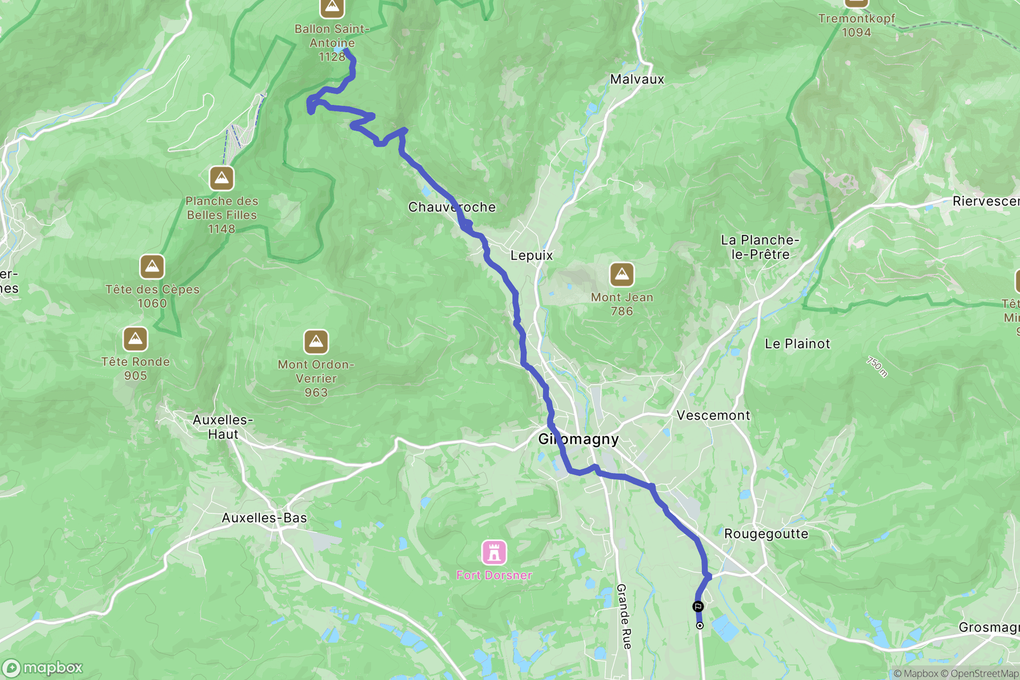 Rougegoutte : carte du parcours de randonnée - France