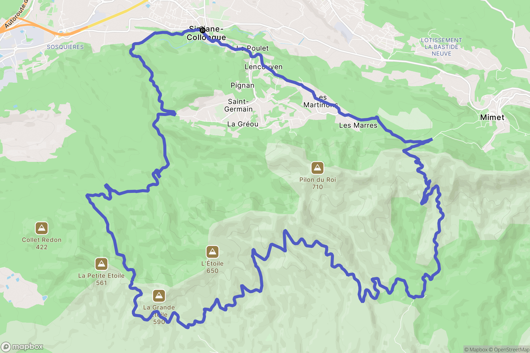 Simiane-Collongue : carte du parcours de randonnée - France
