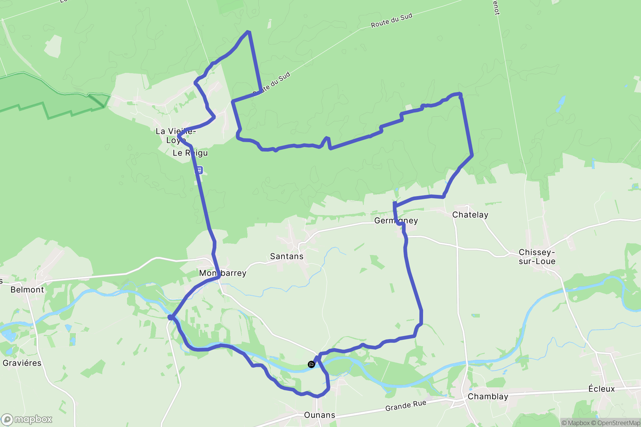 Ounans : carte du parcours de randonnée - France