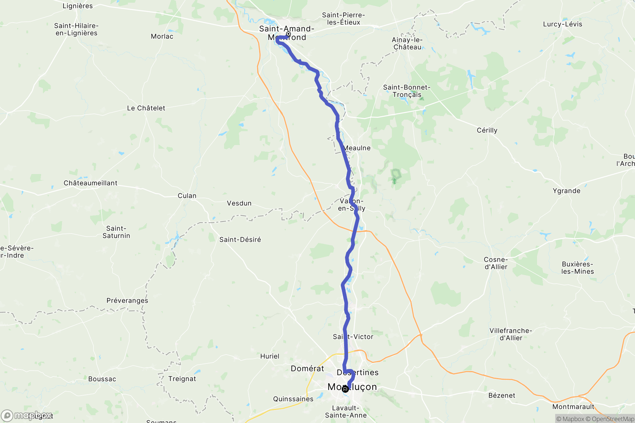 Saint-Amand-Montrond : carte du parcours de randonnée - France