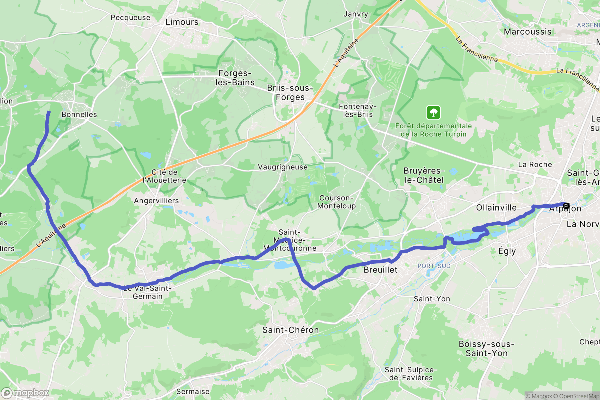 Arpajon : carte du parcours de randonnée - France
