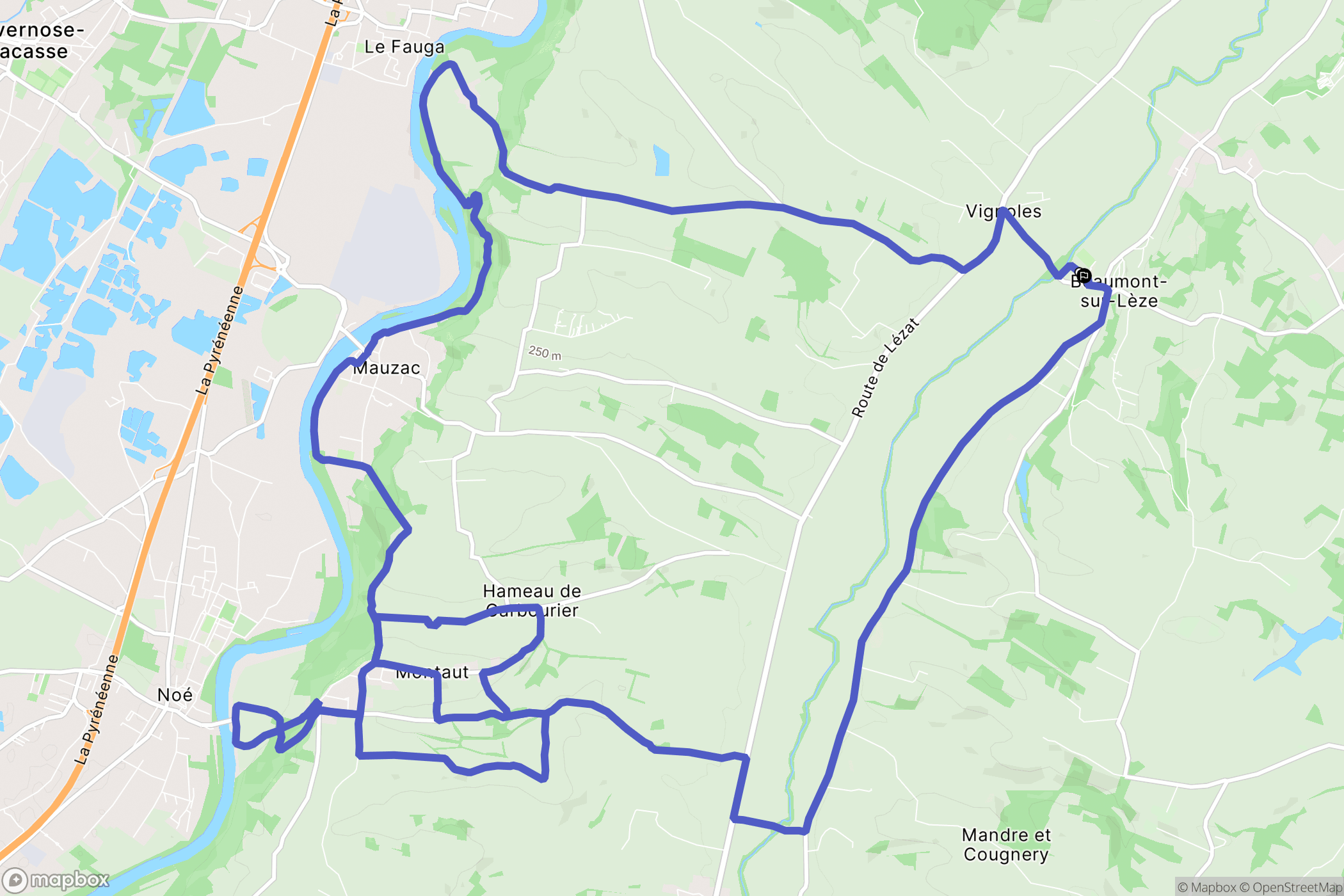 Beaumont-sur-Lèze : carte du parcours de randonnée - France