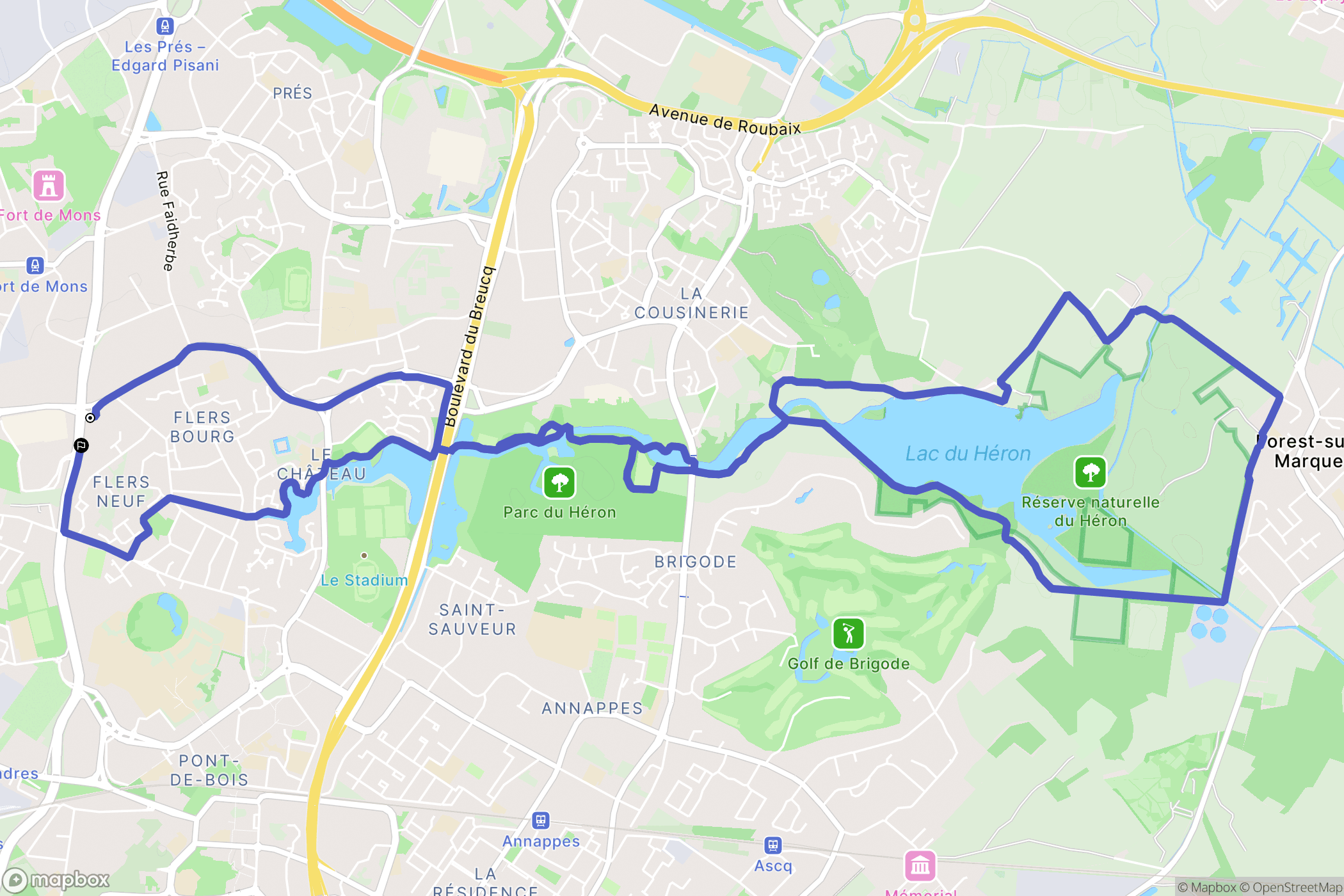 Villeneuve-d'Ascq : carte du parcours de randonnée - France