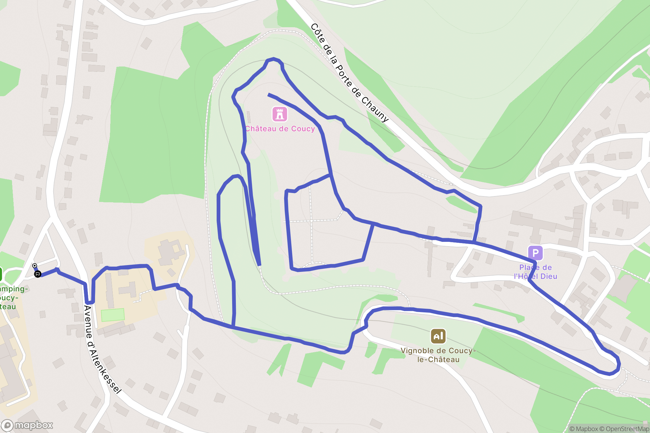 Coucy-le-Château-Auffrique : carte du parcours de randonnée - France