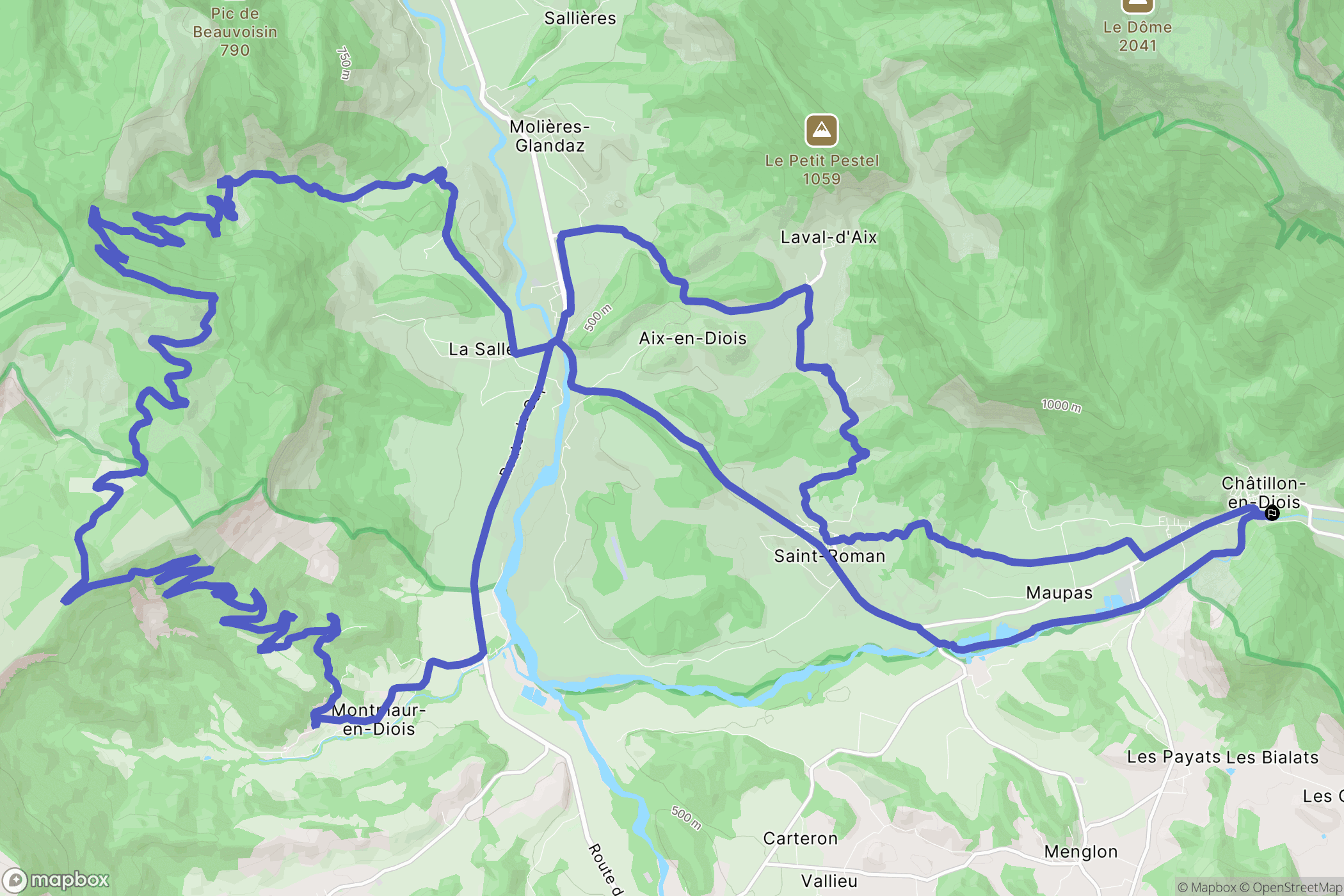 Châtillon-en-Diois : carte du parcours de randonnée - France
