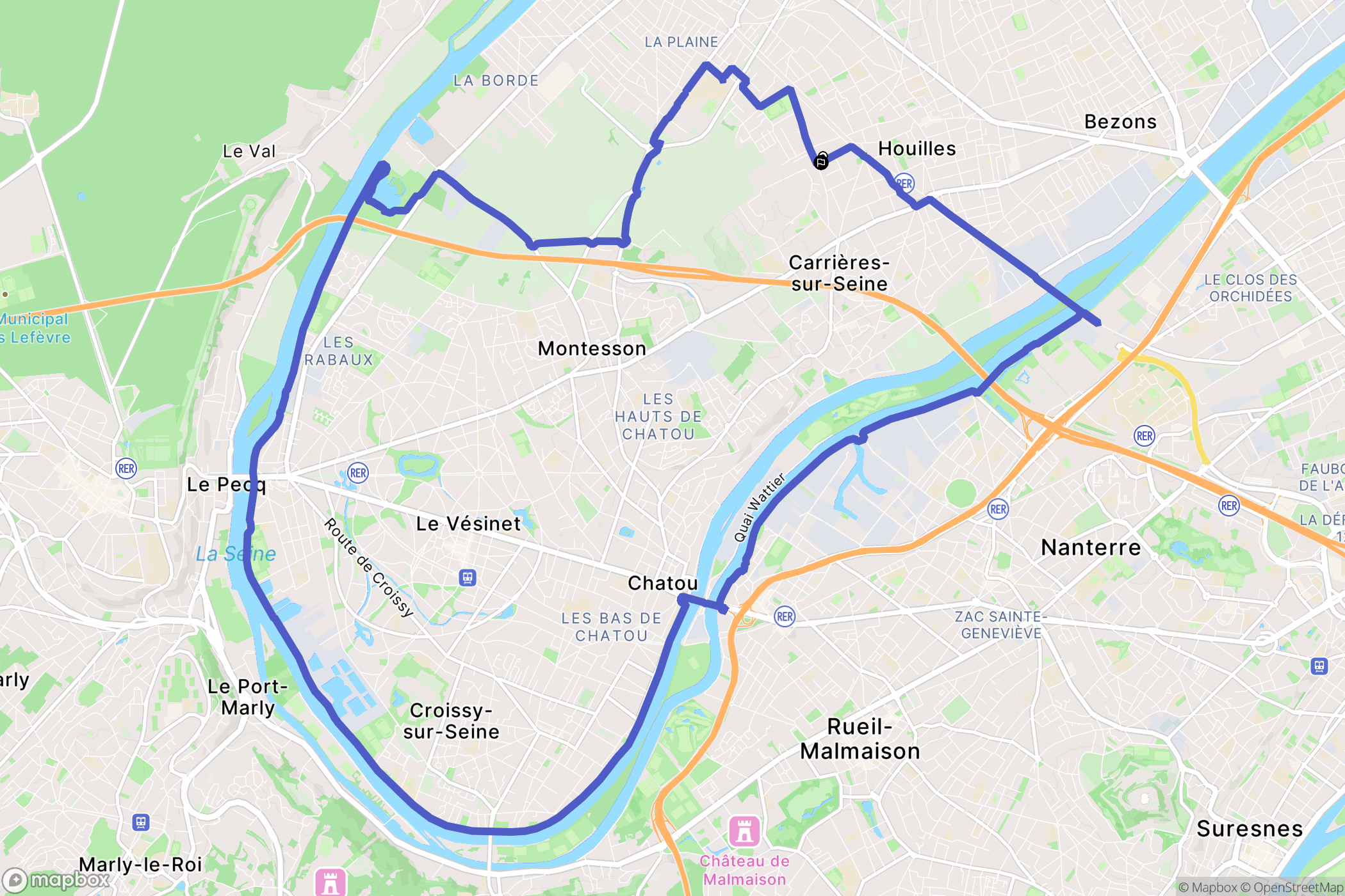 Houilles : carte du parcours de randonnée - France