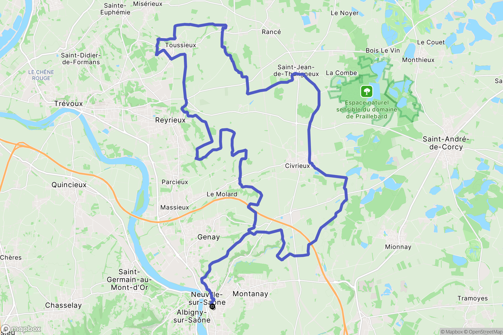 Neuville-sur-Saône : carte du parcours de randonnée - France