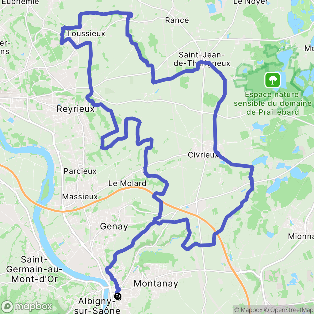 Neuville-sur-Saône : carte du parcours de randonnée - France