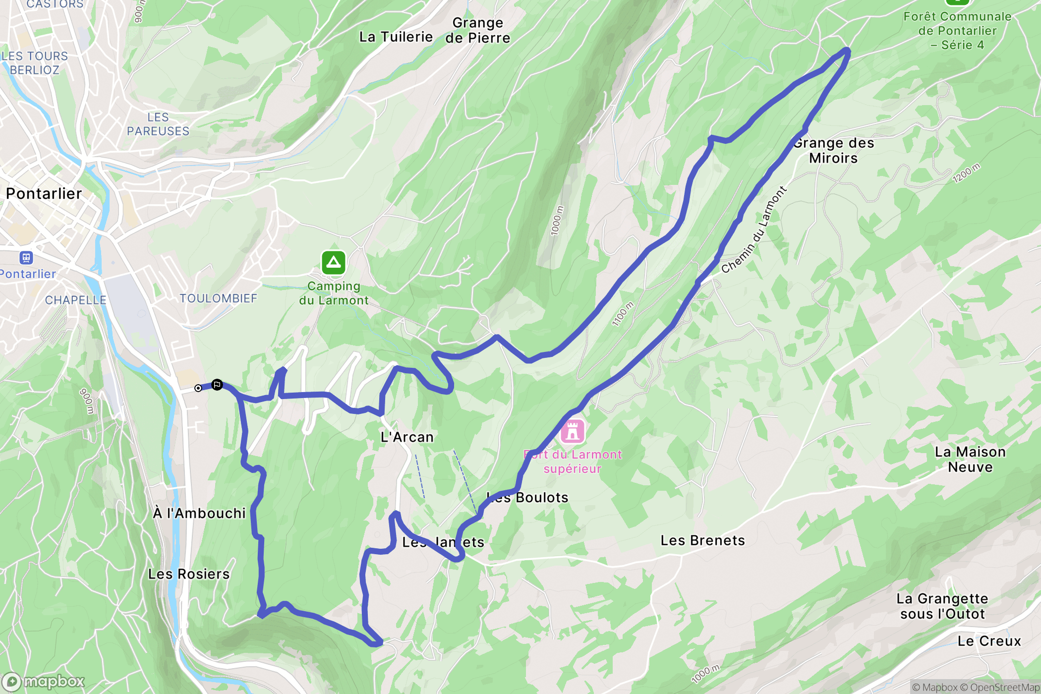 Pontarlier : carte du parcours de randonnée - France