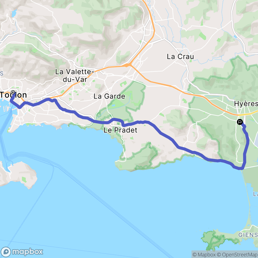 Toulon : carte du parcours de randonnée - France