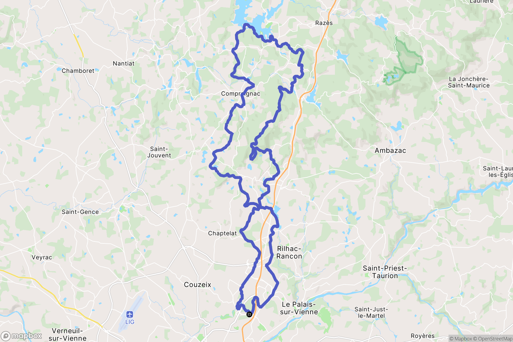 Limoges : carte du parcours de randonnée - France