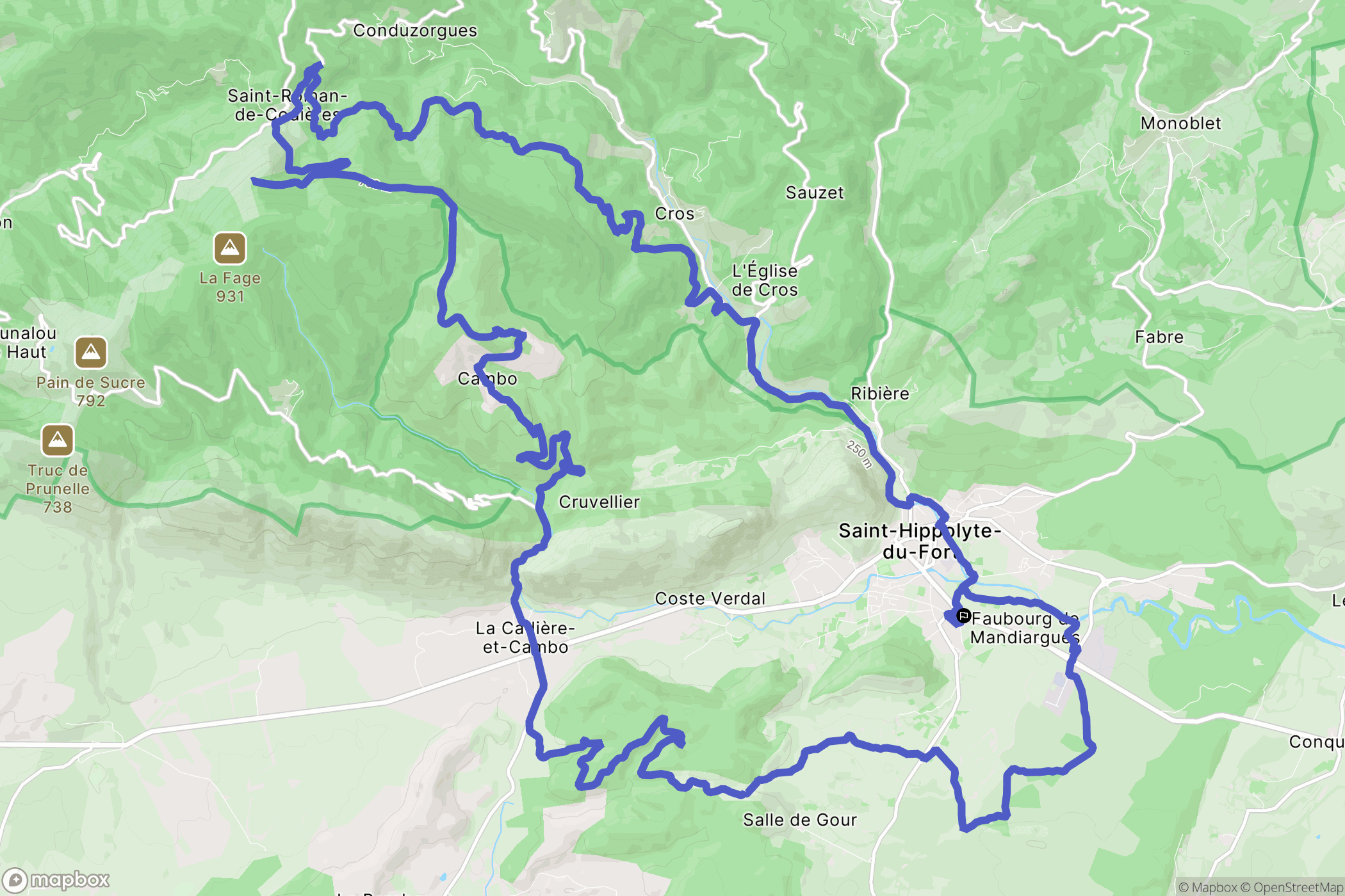 Saint-Hippolyte-du-Fort : carte du parcours de randonnée - France
