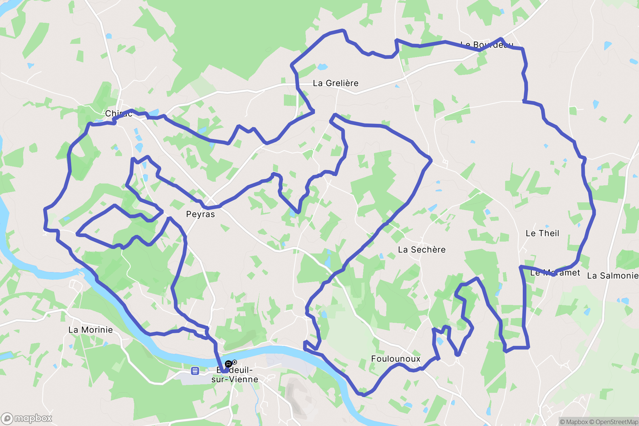 Exideuil-sur-Vienne : carte du parcours de randonnée - France