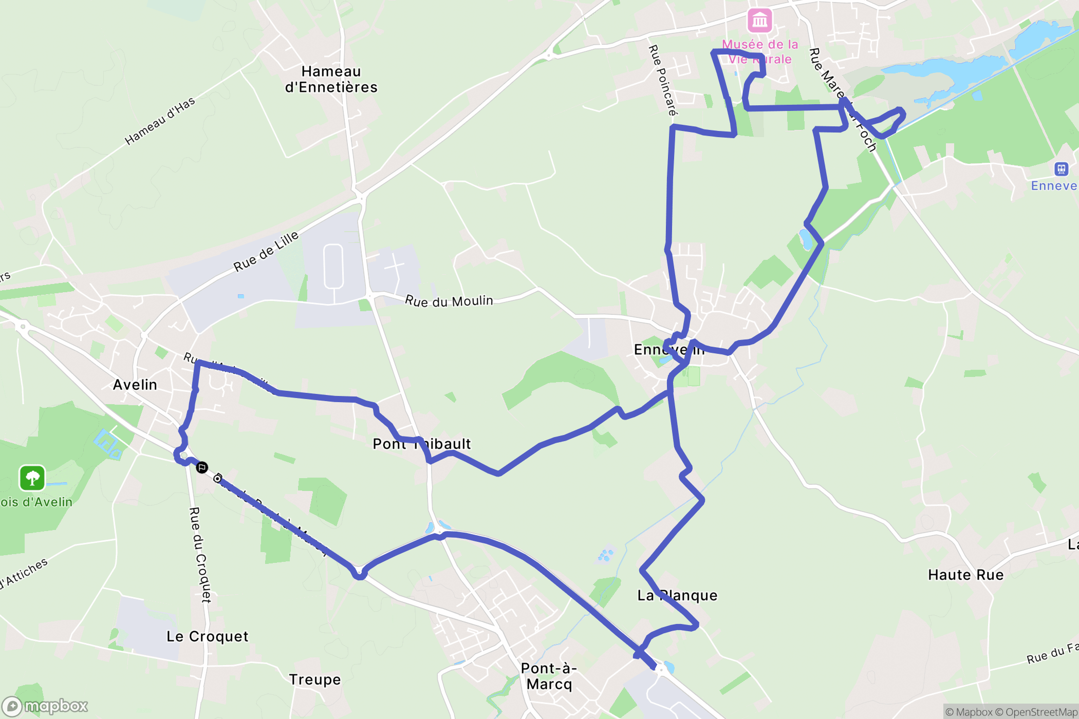 Avelin : carte du parcours de randonnée - France