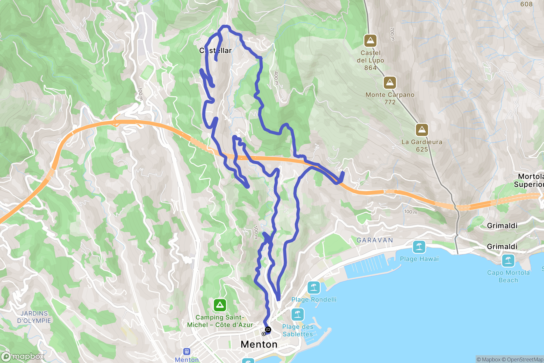 Menton : carte du parcours de randonnée - France