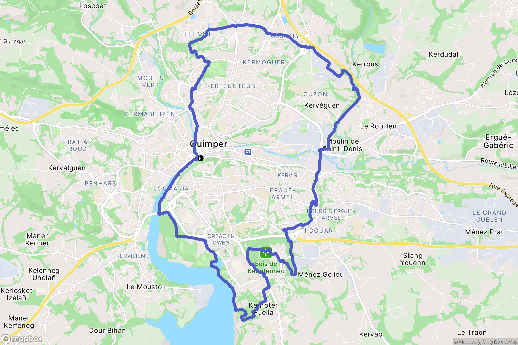 Quimper : carte du parcours de randonnée - France