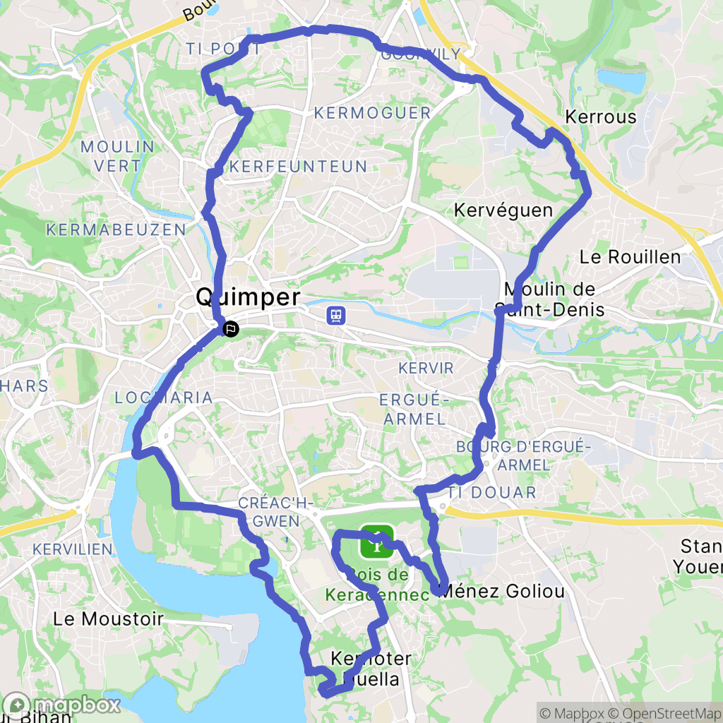 Quimper : carte du parcours de randonnée - France