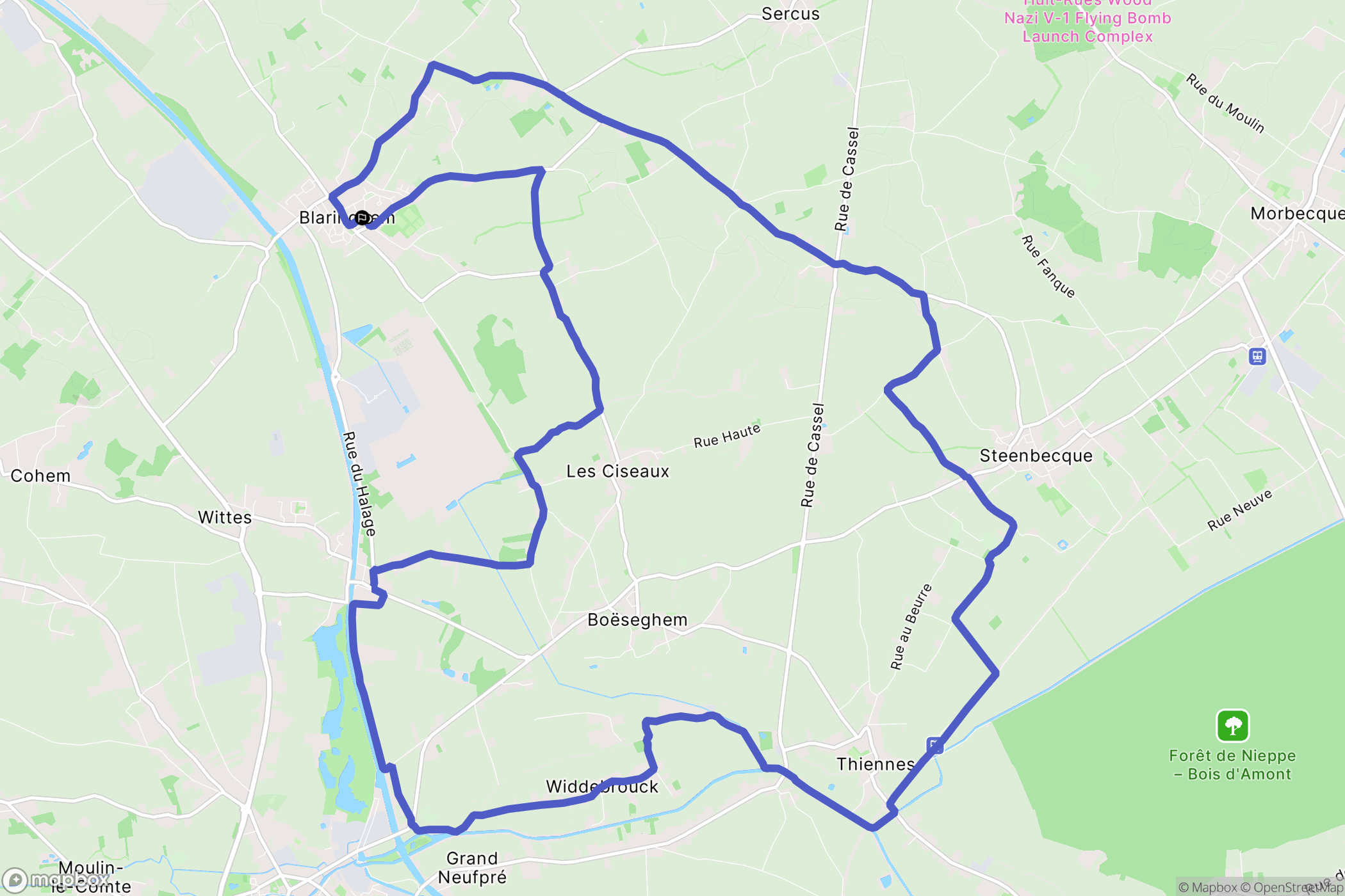 Blaringhem : carte du parcours de randonnée - France