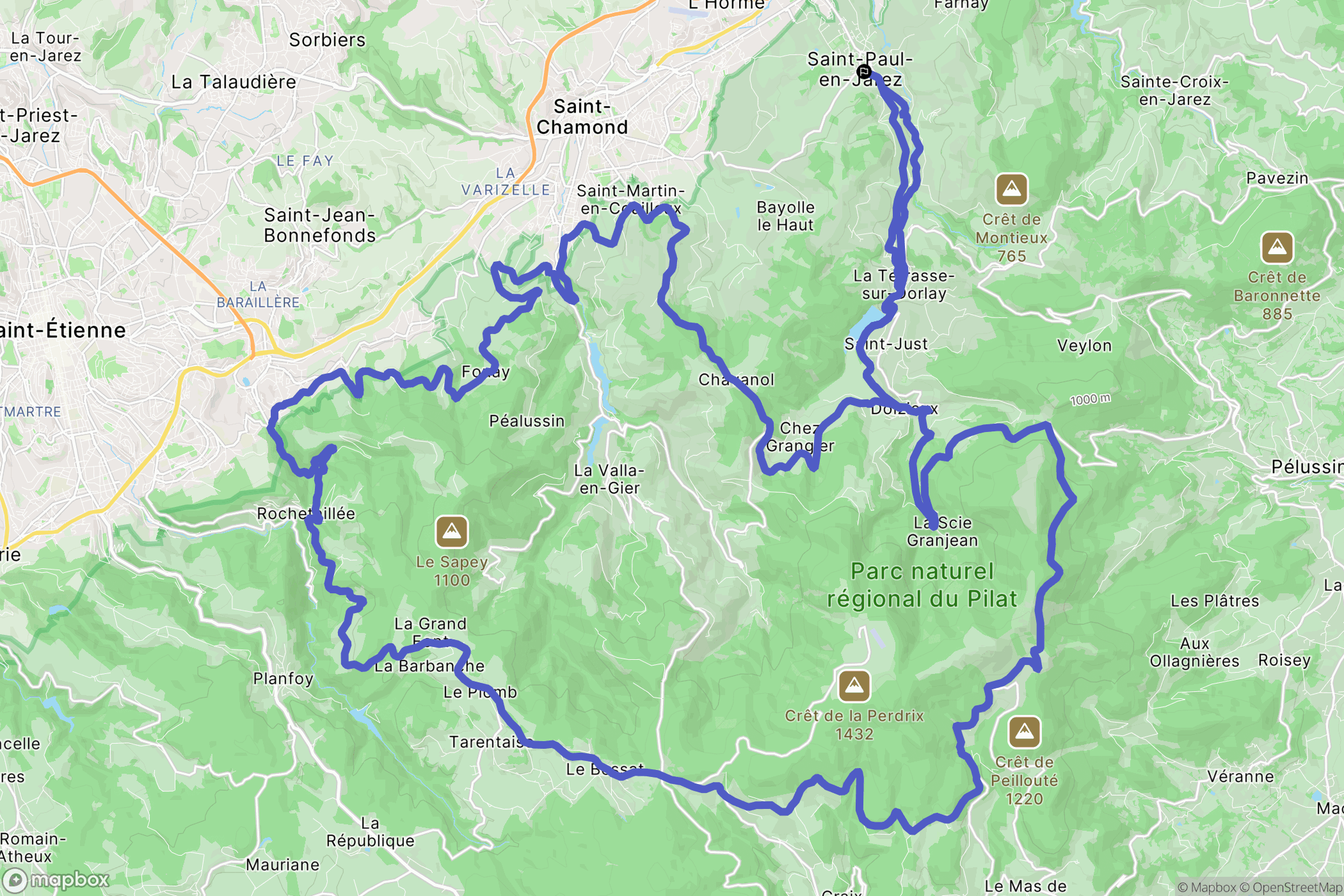 Saint-Paul-en-Jarez : carte du parcours de randonnée - France