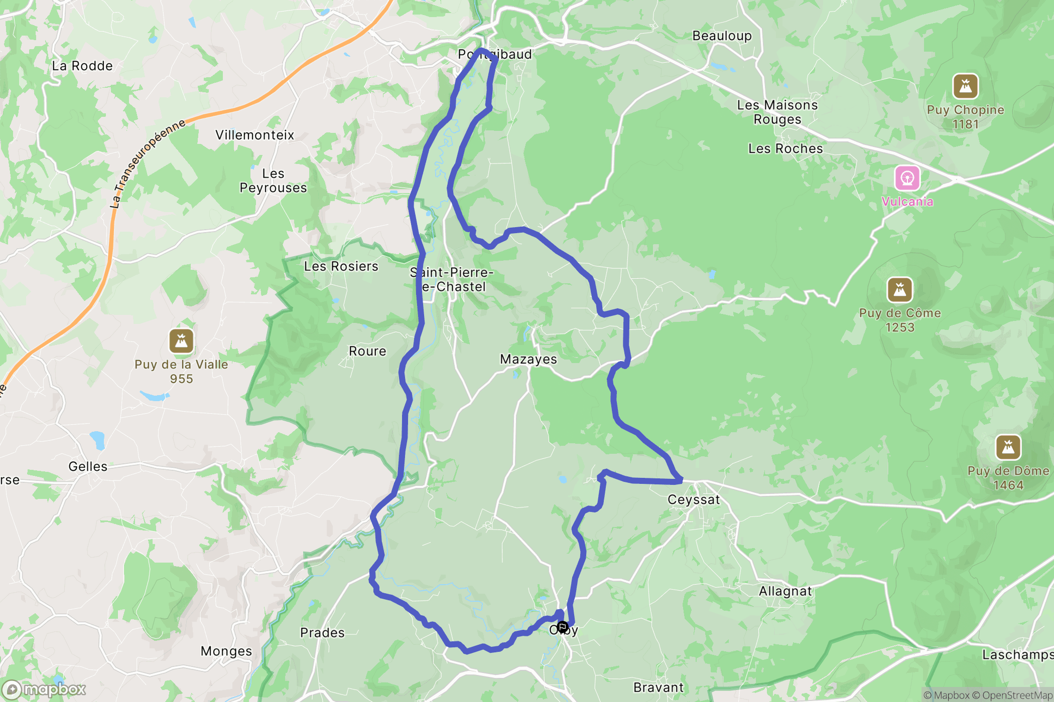 Olby : carte du parcours de randonnée - France