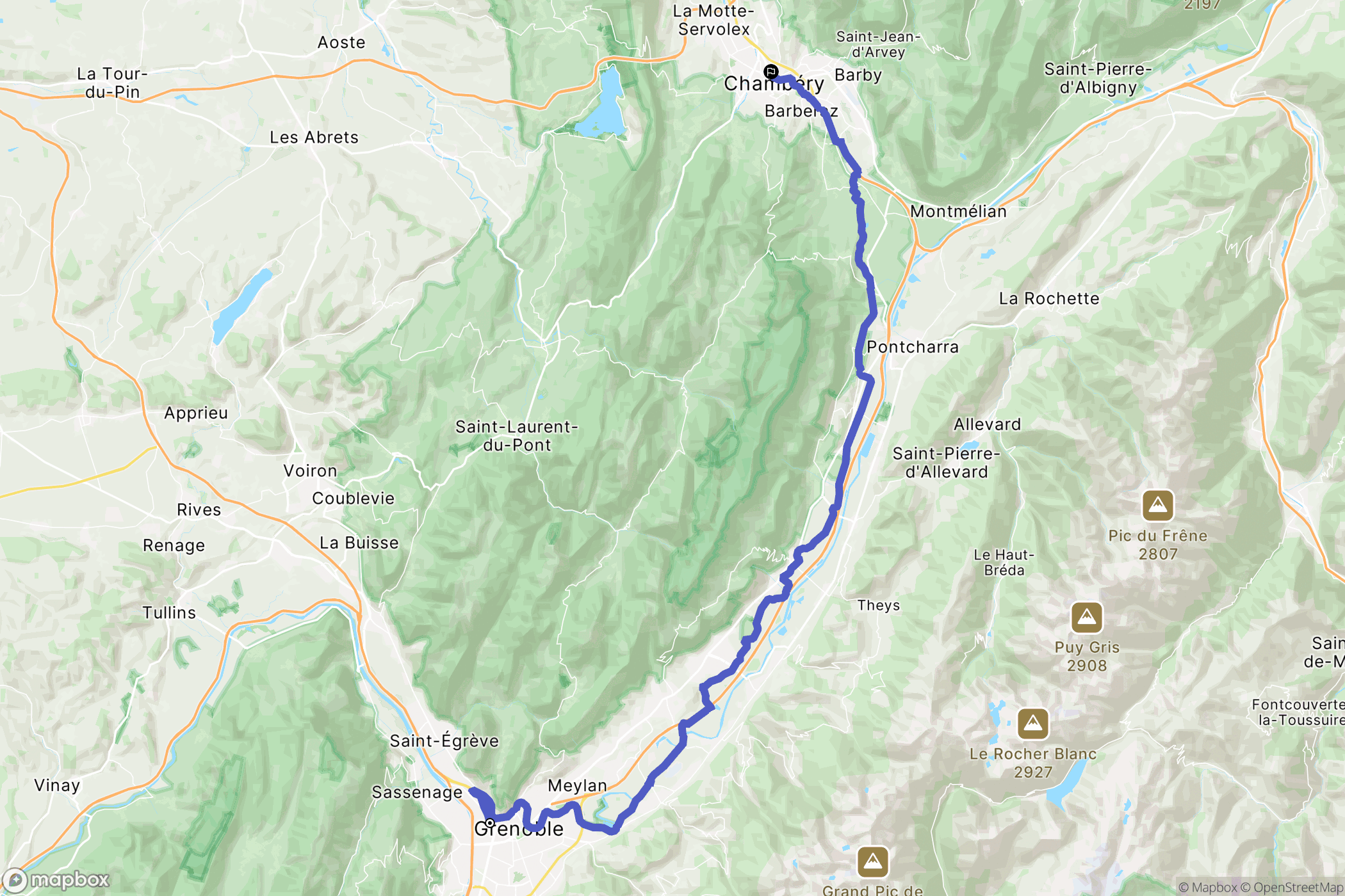 Grenoble : carte du parcours de randonnée - France
