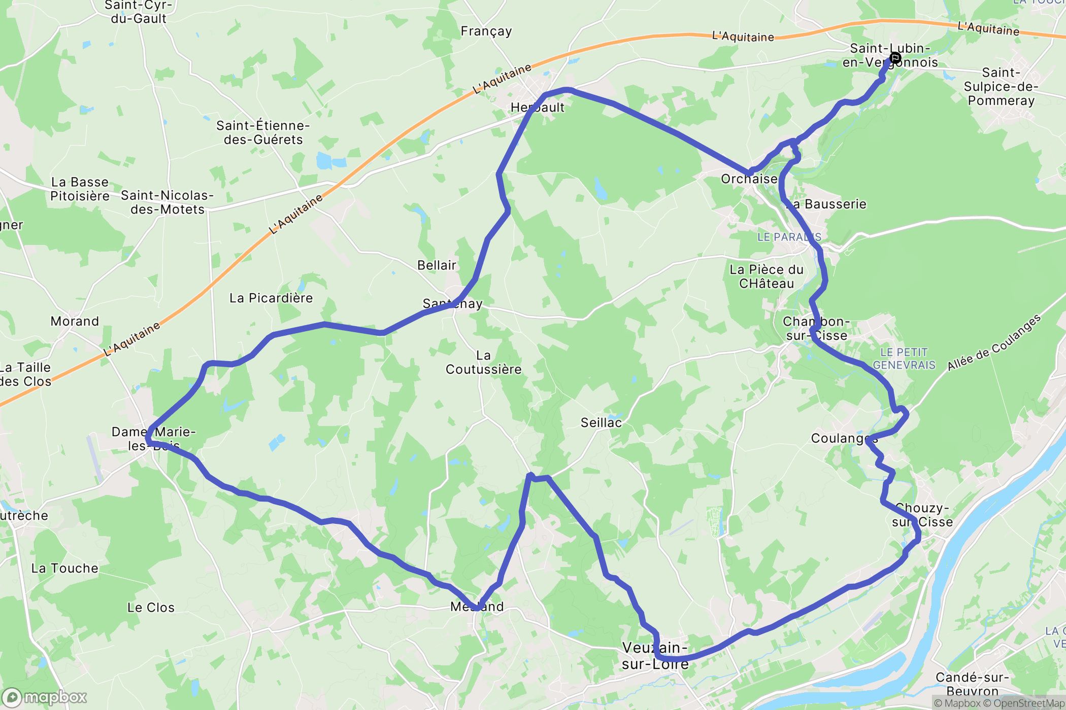 Saint-Lubin-en-Vergonnois : carte du parcours de randonnée - France