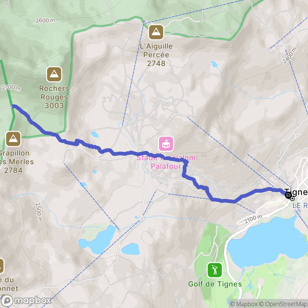 Tignes : carte du parcours de randonnée - France
