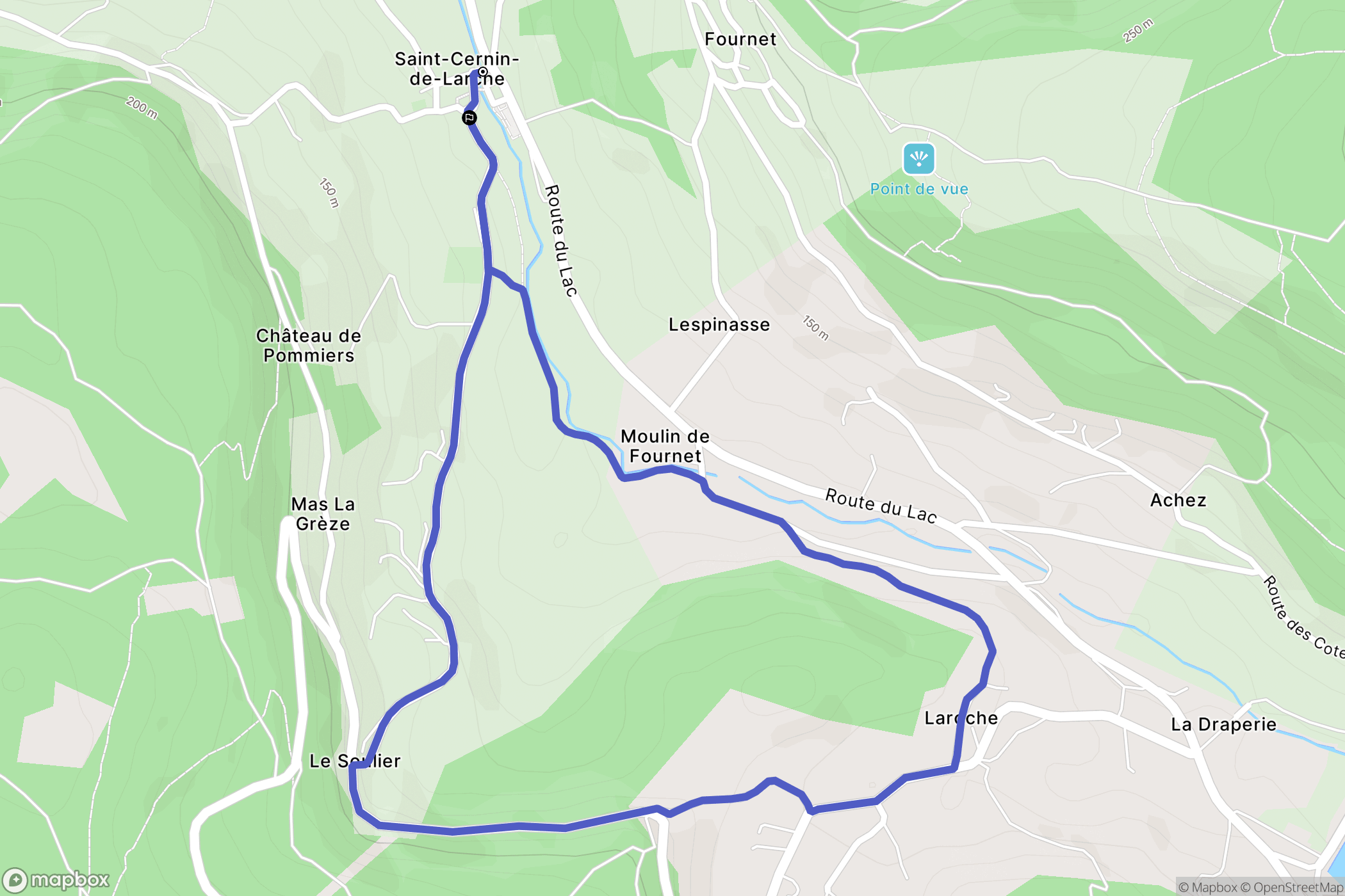 Saint-Cernin-de-Larche : carte du parcours de randonnée - France