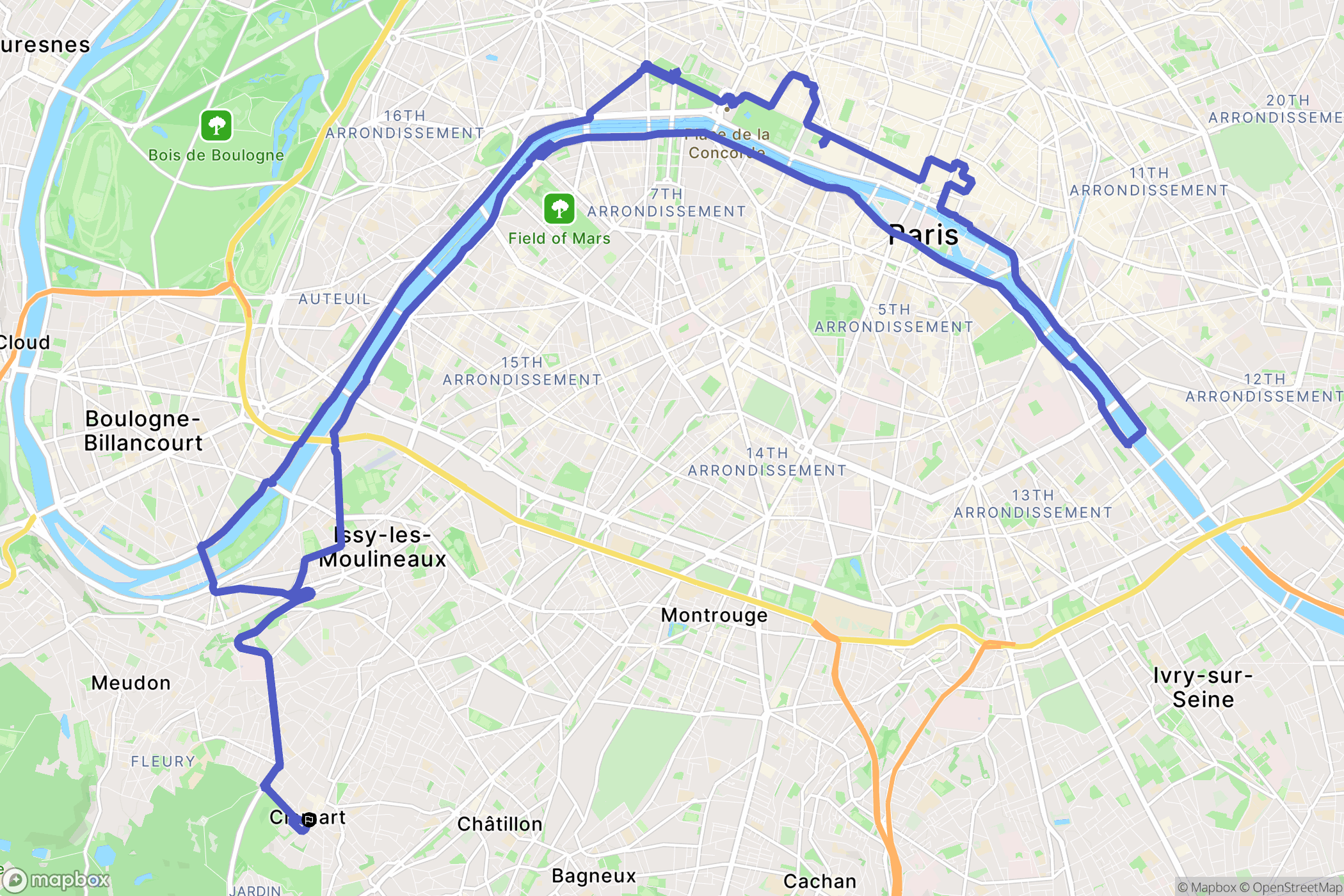 Clamart : carte du parcours de randonnée - France