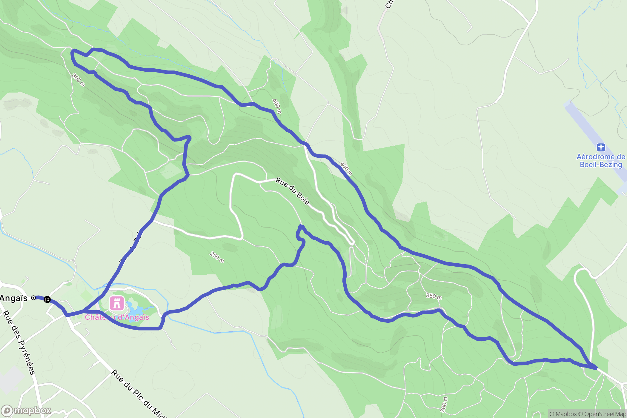 Angaïs : carte du parcours de randonnée - France