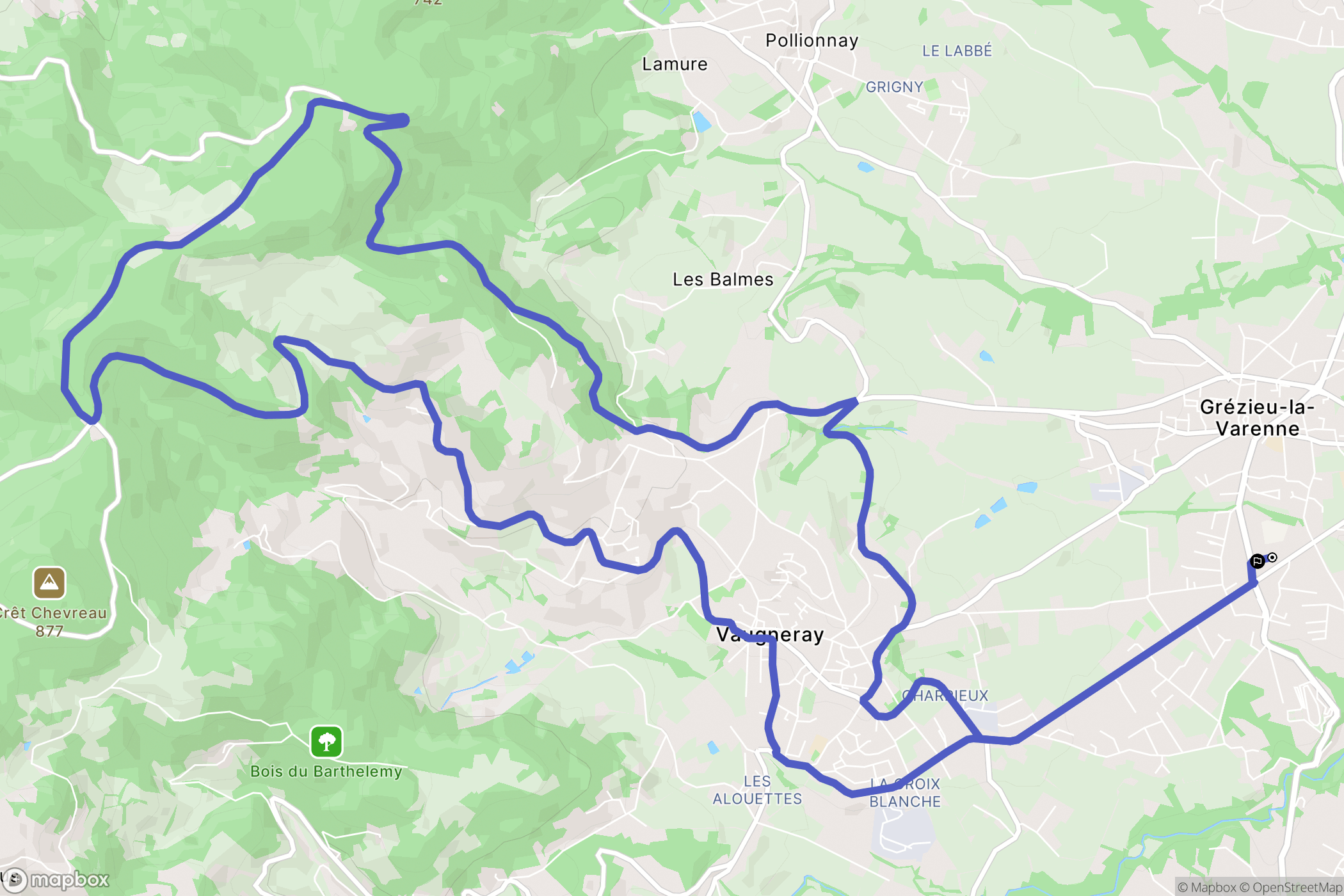 Grézieu-la-Varenne : carte du parcours de randonnée - France