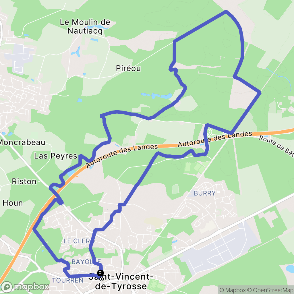 Saint-Vincent-de-Tyrosse : carte du parcours de randonnée - France