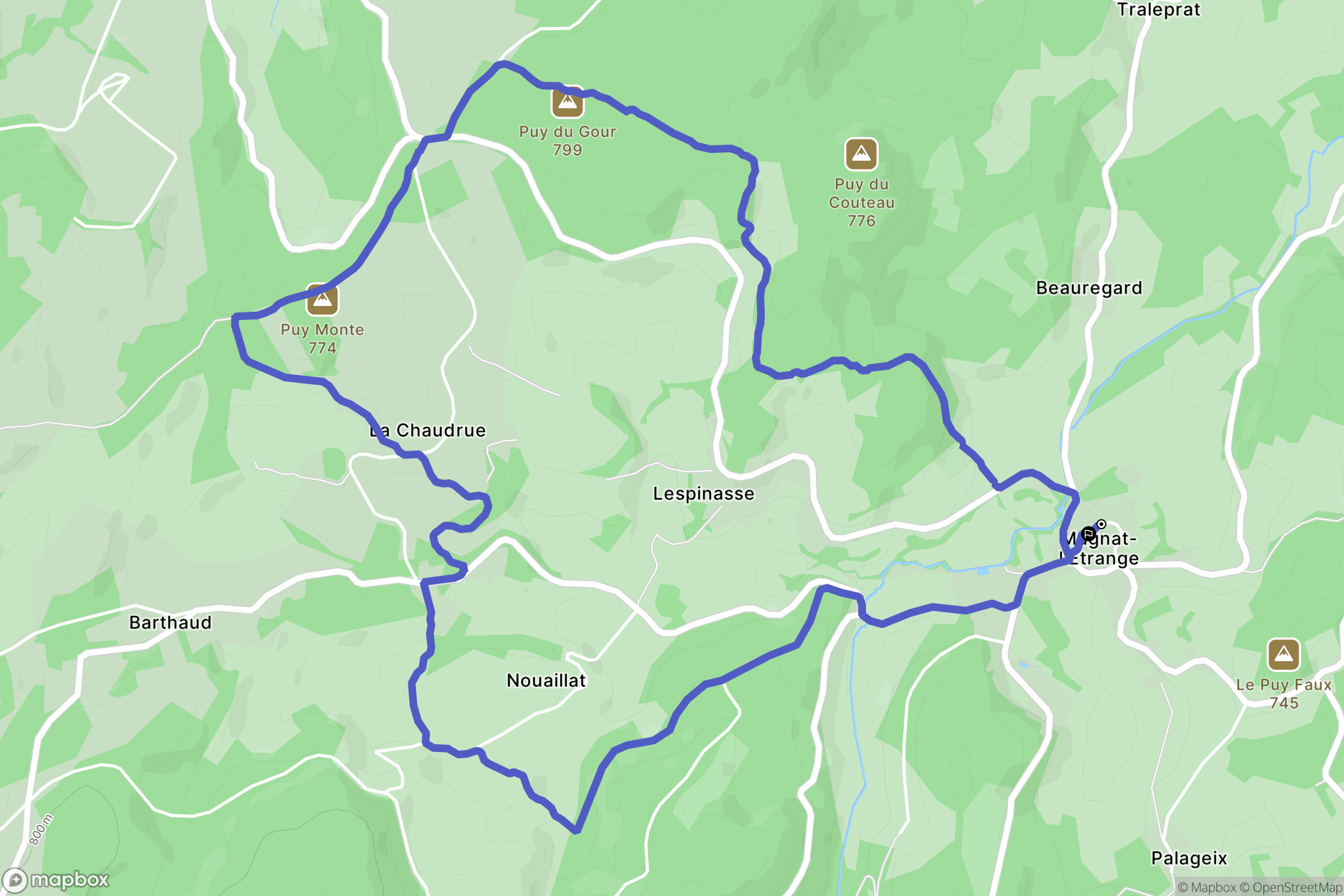 Magnat-l'Étrange : carte du parcours de randonnée - France
