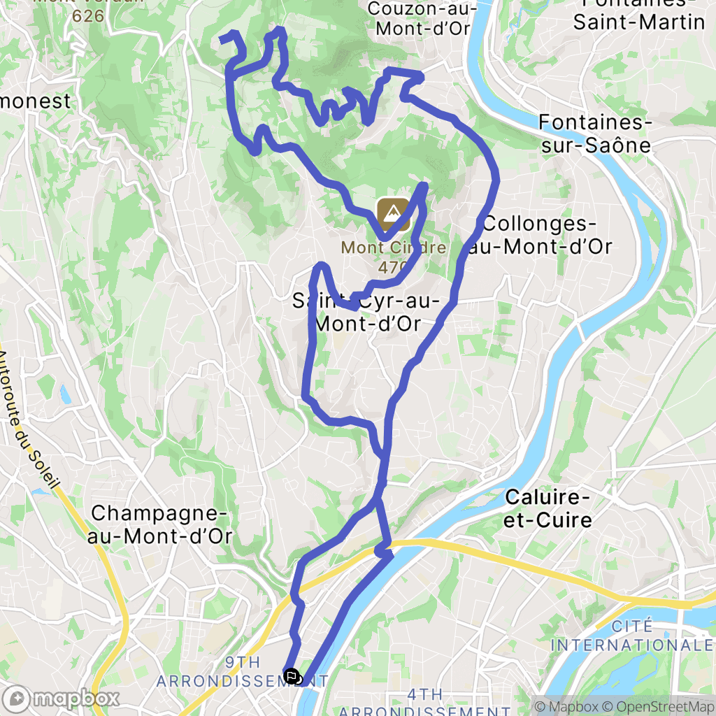 Lyon : carte du parcours de randonnée - France