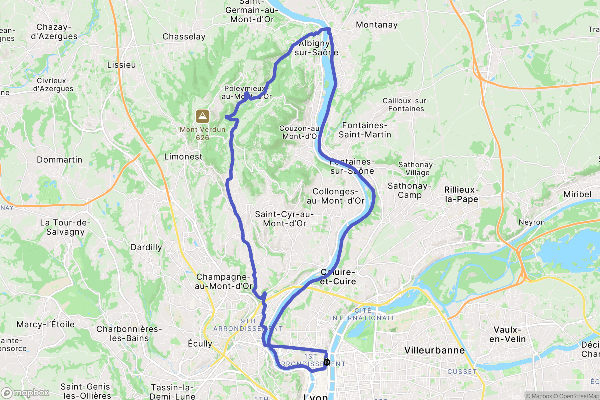 Lyon : carte du parcours de randonnée - France