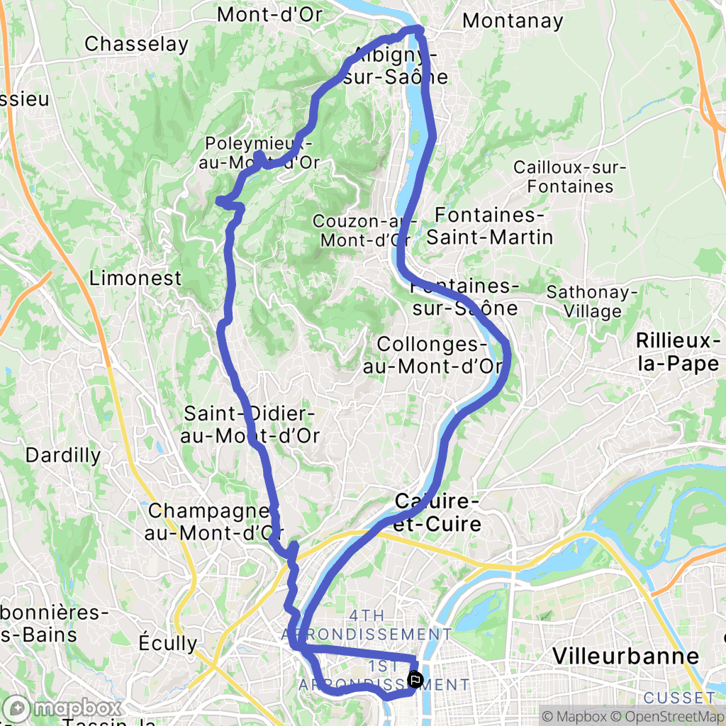 Lyon : carte du parcours de randonnée - France