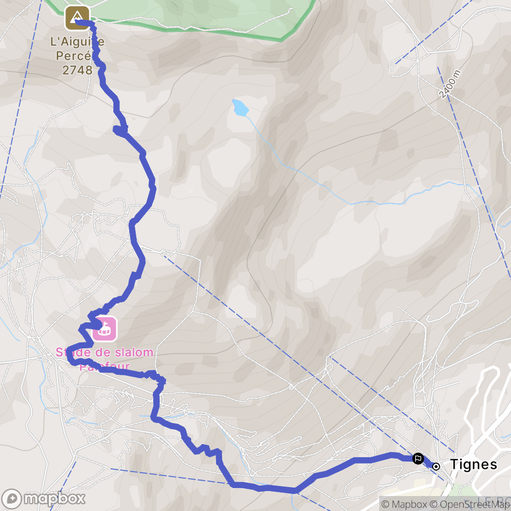 Tignes : carte du parcours de randonnée - France