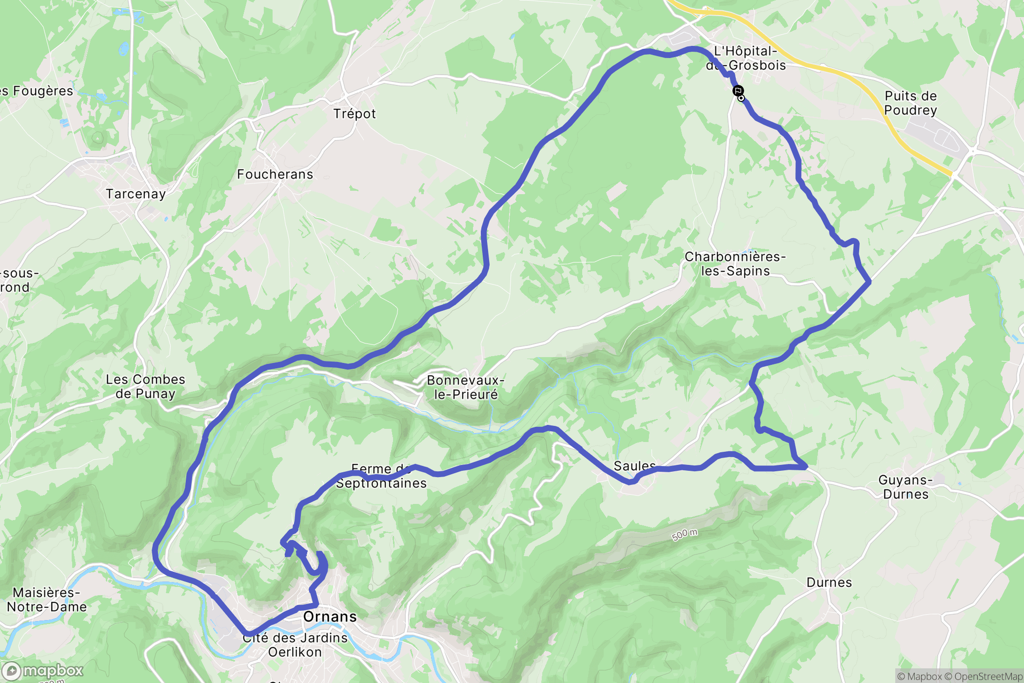 L'Hôpital-du-Grosbois : carte du parcours de randonnée - France