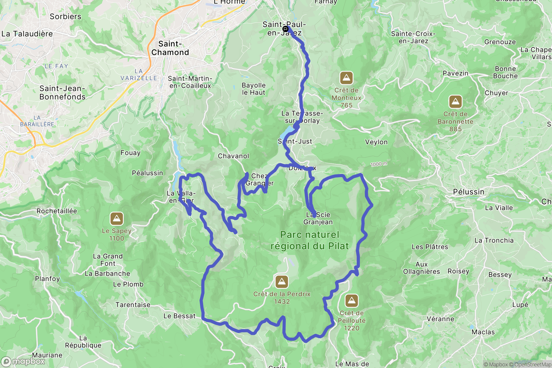Saint-Paul-en-Jarez : carte du parcours de randonnée - France