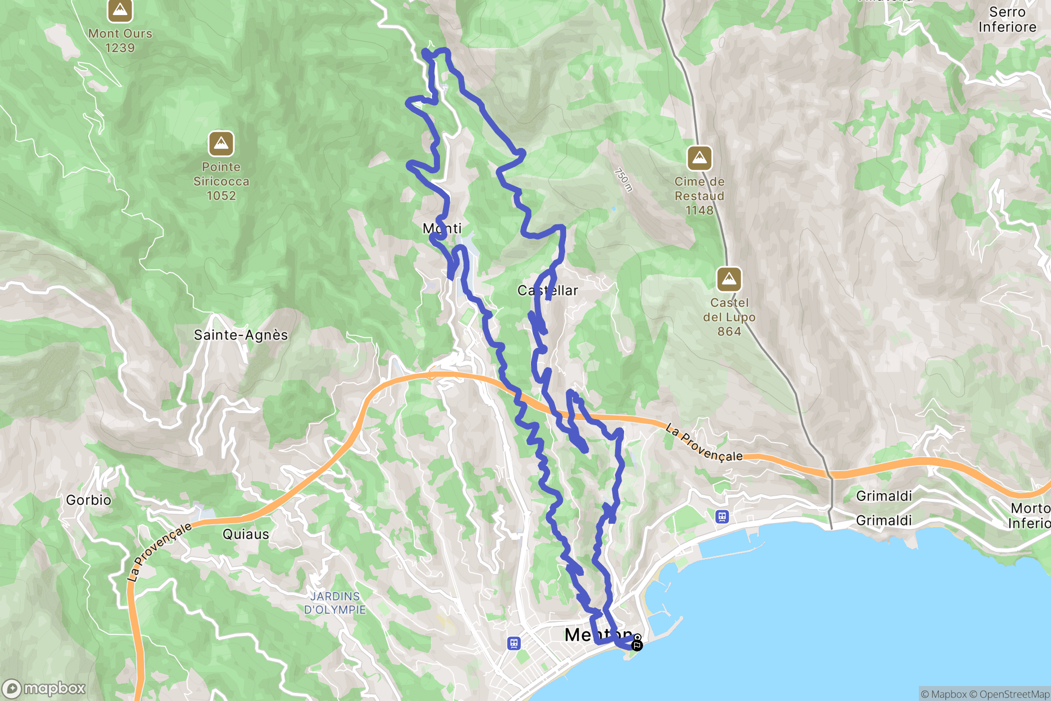 Menton : carte du parcours de randonnée - France