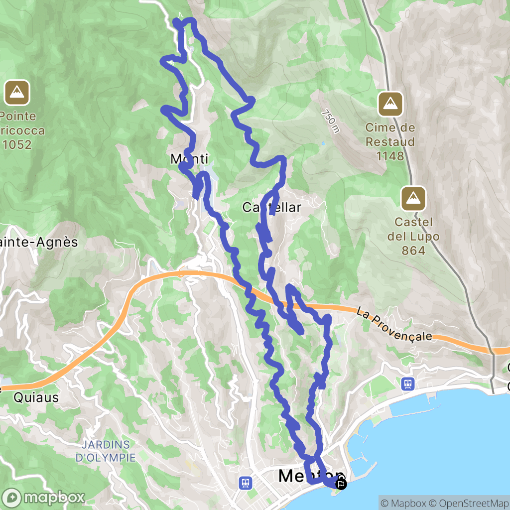 Menton : carte du parcours de randonnée - France