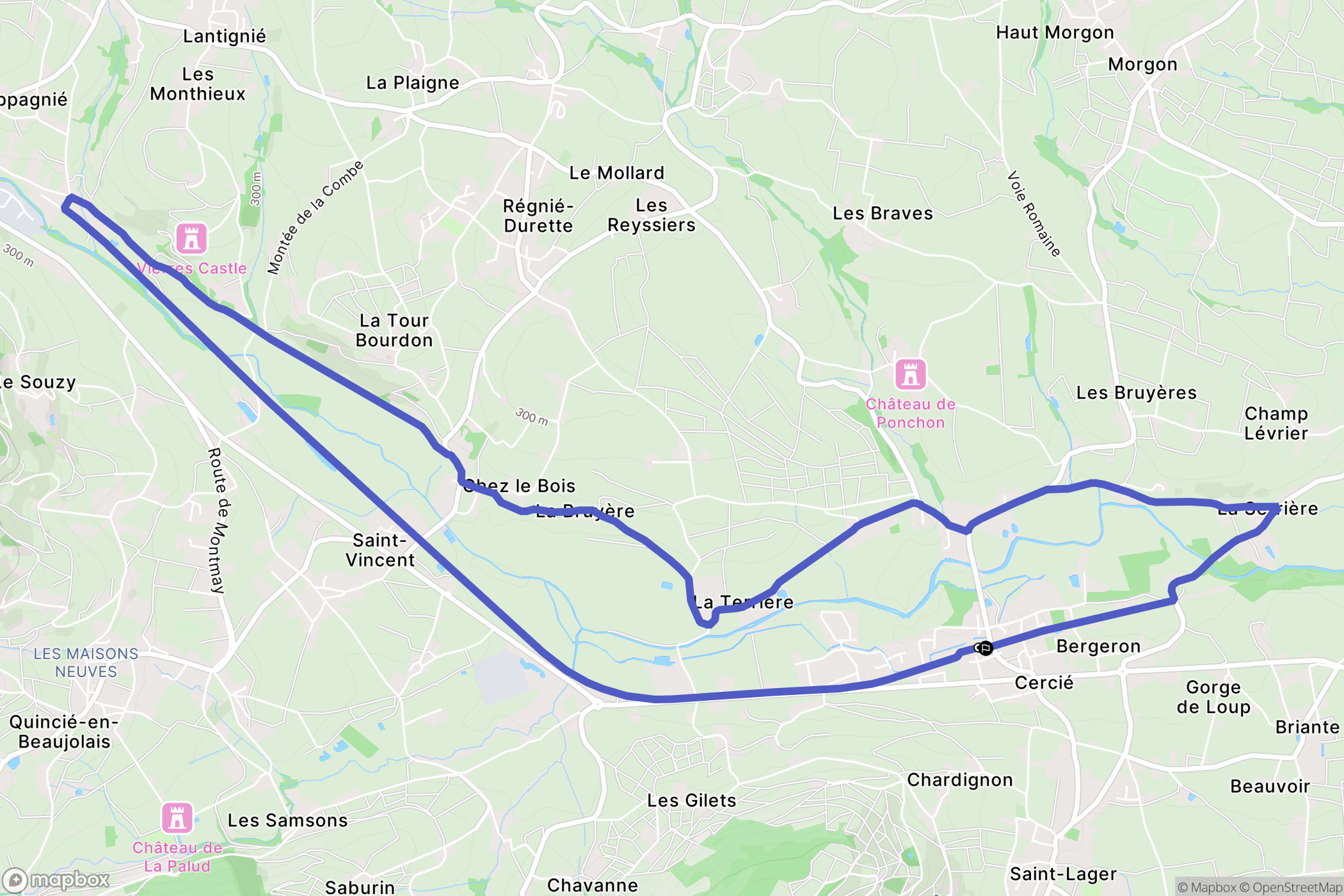 Cercié : carte du parcours de randonnée - France