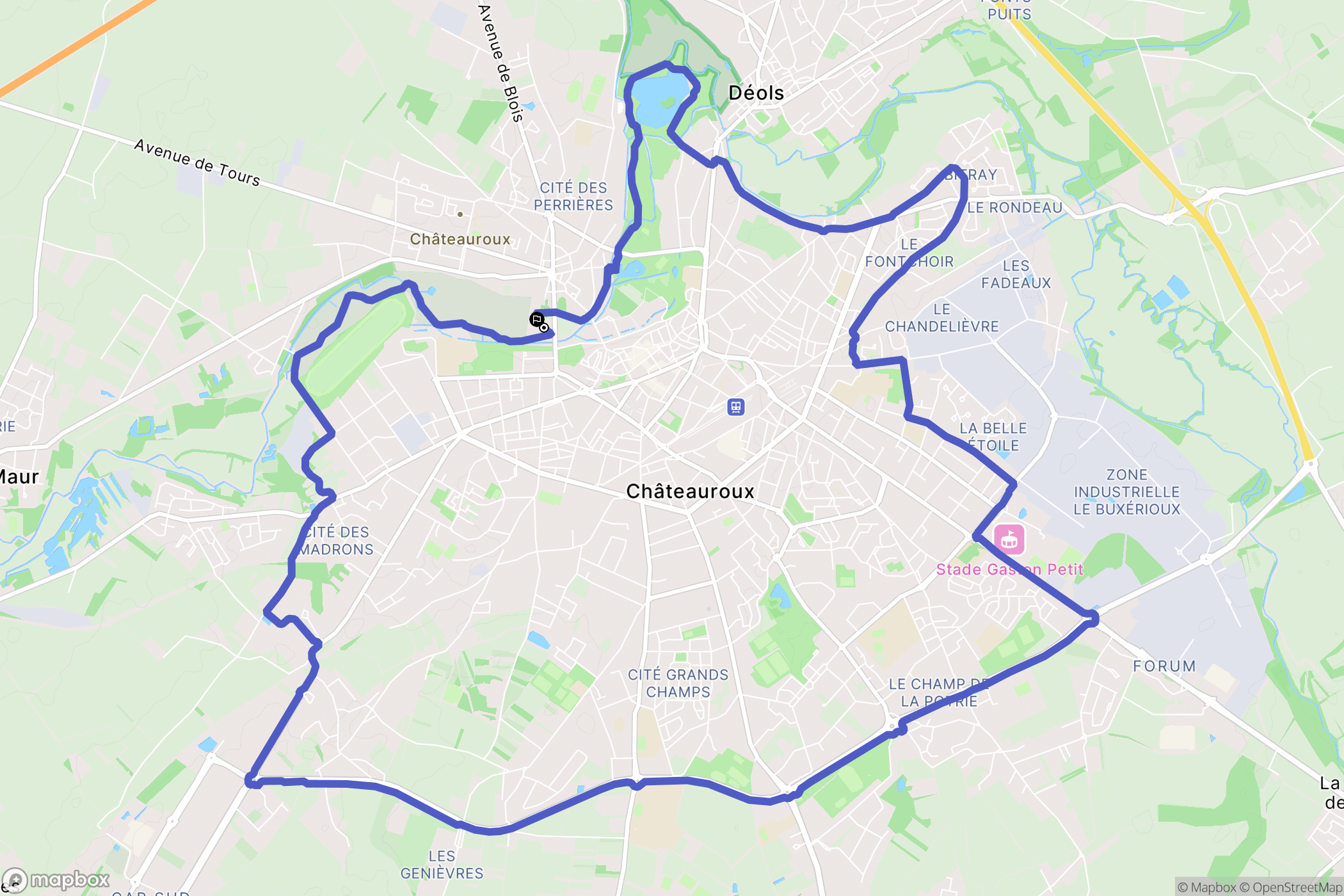 Châteauroux : carte du parcours de randonnée - France