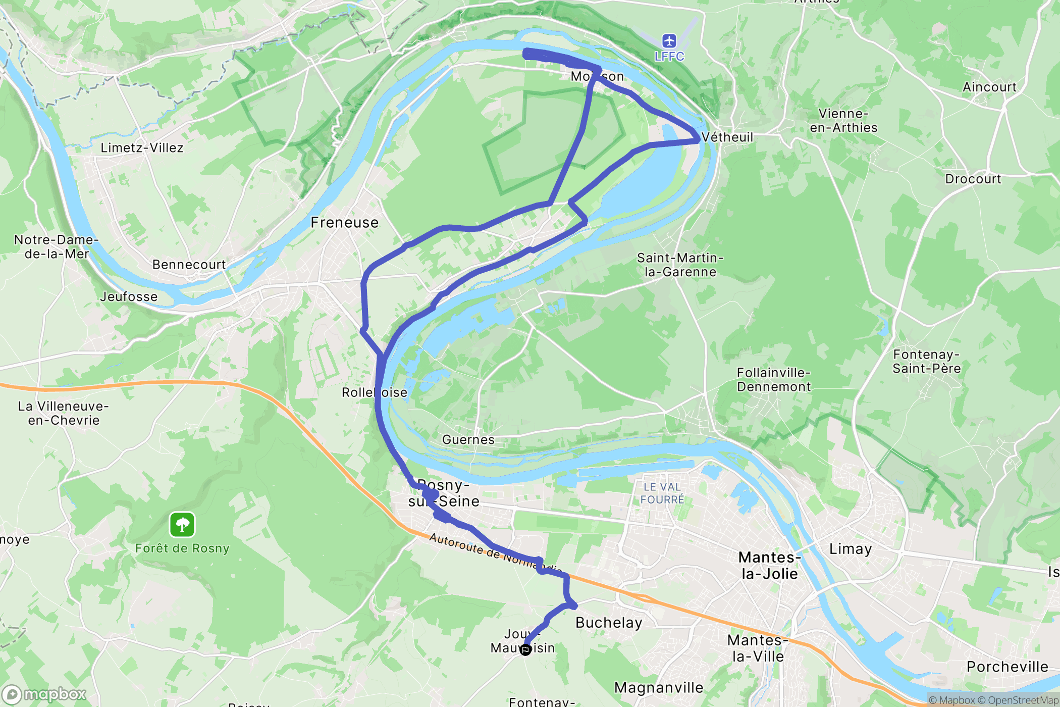 Jouy-Mauvoisin : carte du parcours de randonnée - France